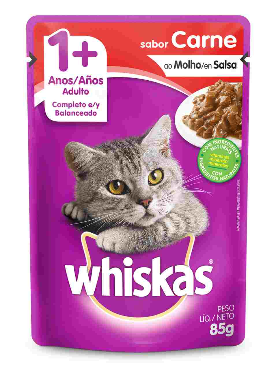 Ração Úmida Whiskas Sachê Carne ao Molho para Gatos Adultos 85 g