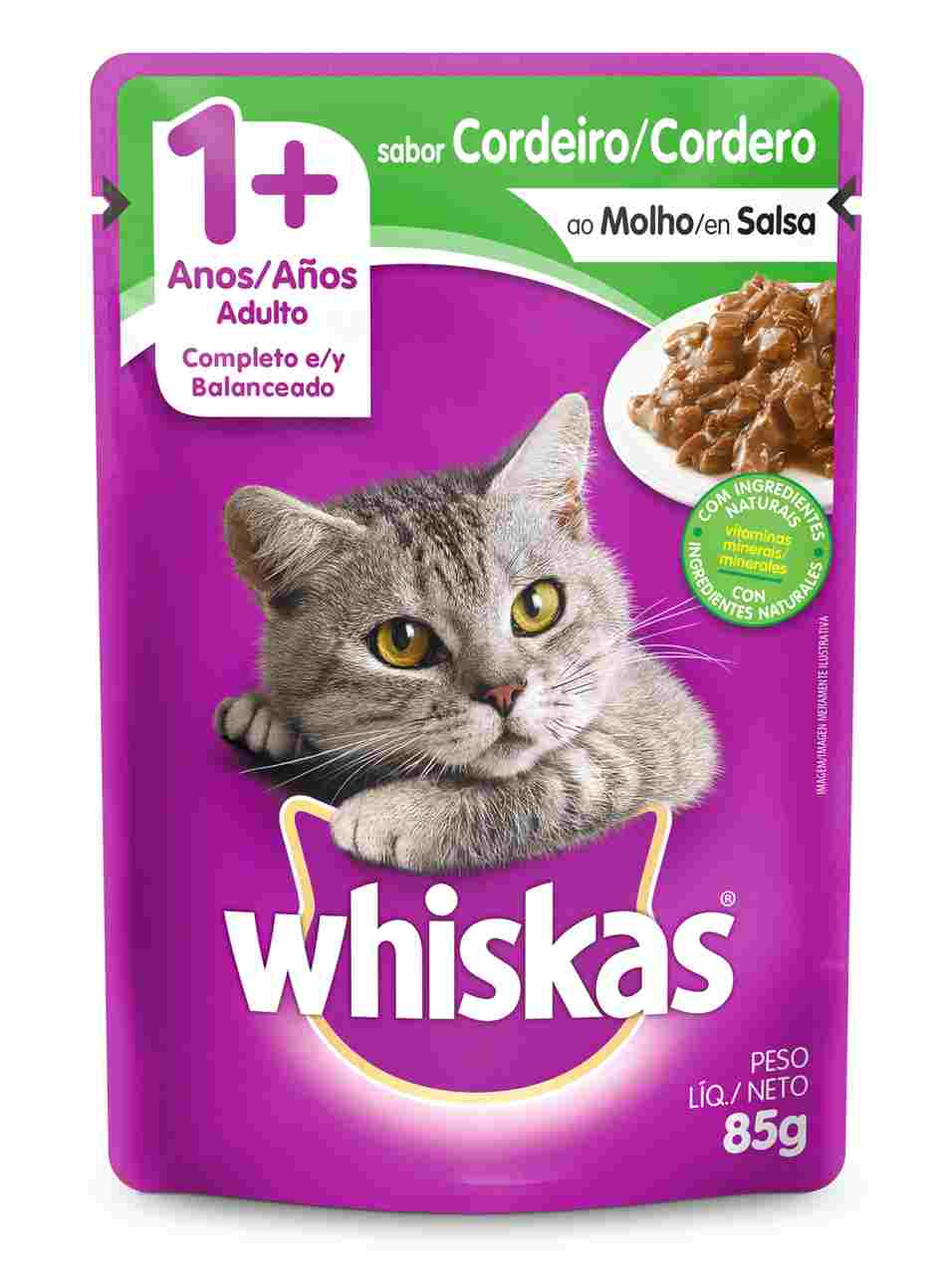 Ração Úmida Whiskas Sachê Cordeiro ao Molho para Gatos Adultos 85 g