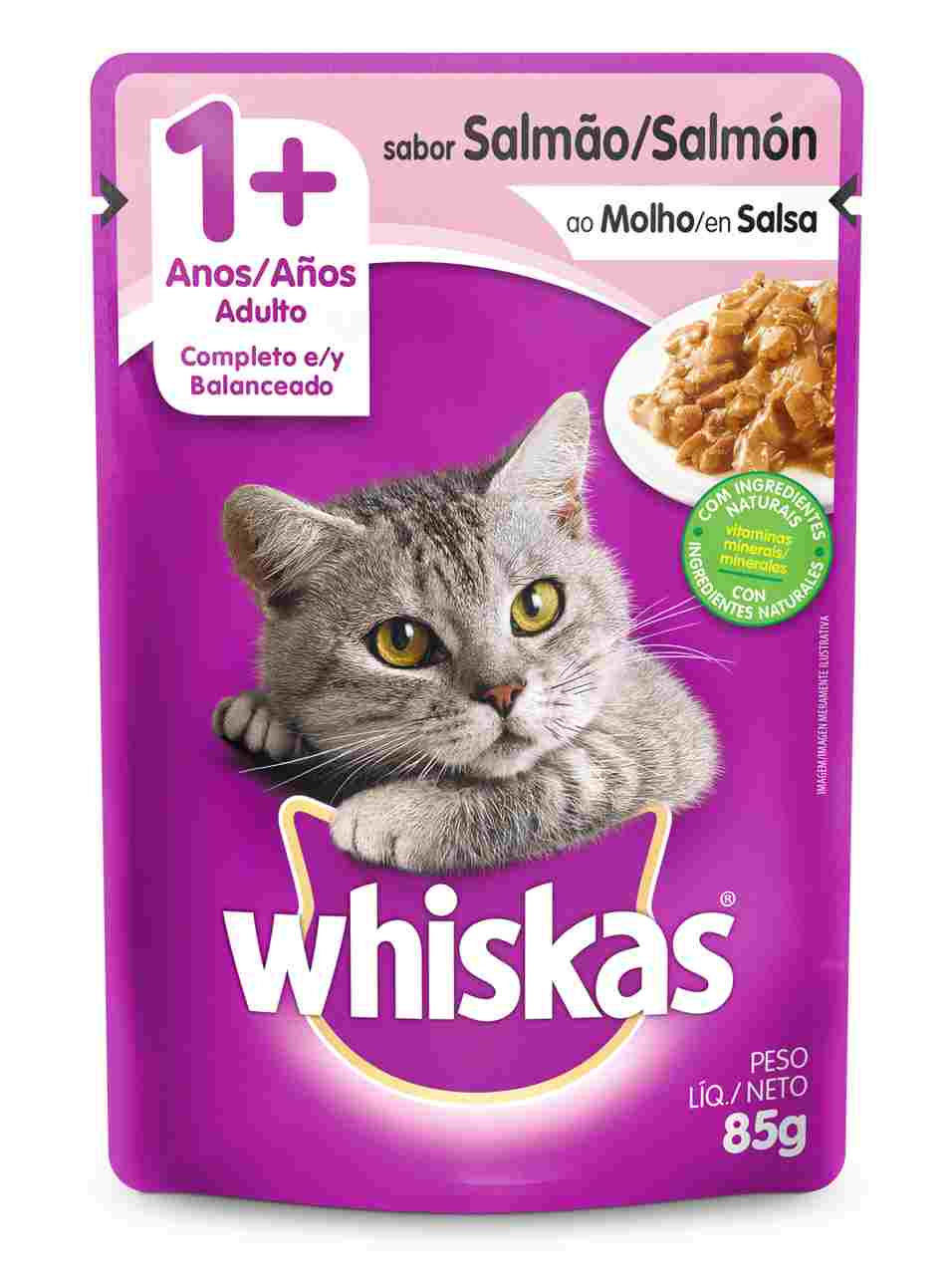 Ração Úmida Whiskas Sachê Salmão ao Molho para Gatos Adultos 85 g