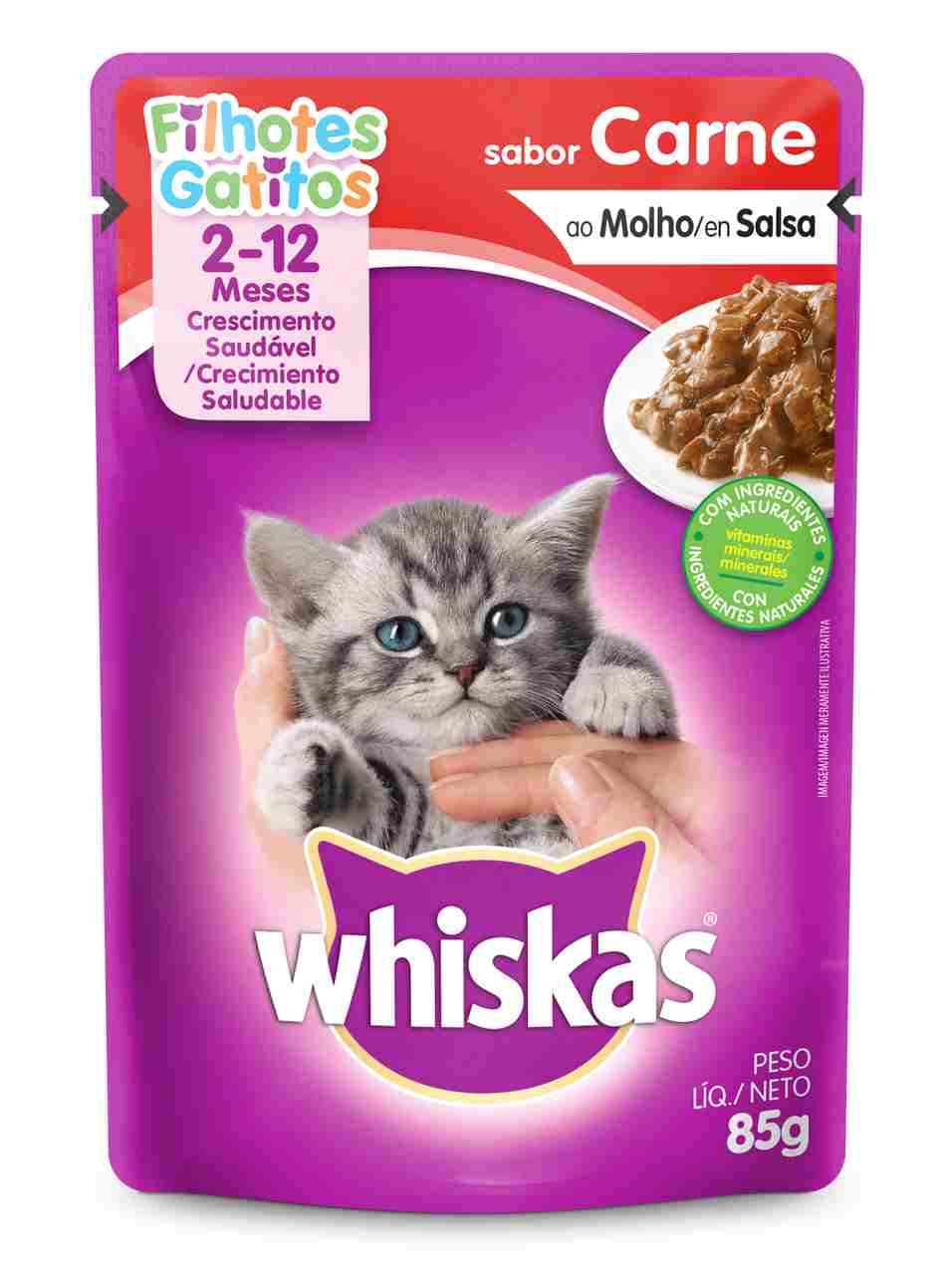 Ração Úmida Whiskas Sachê Carne ao Molho para Gatos Filhotes 85 g