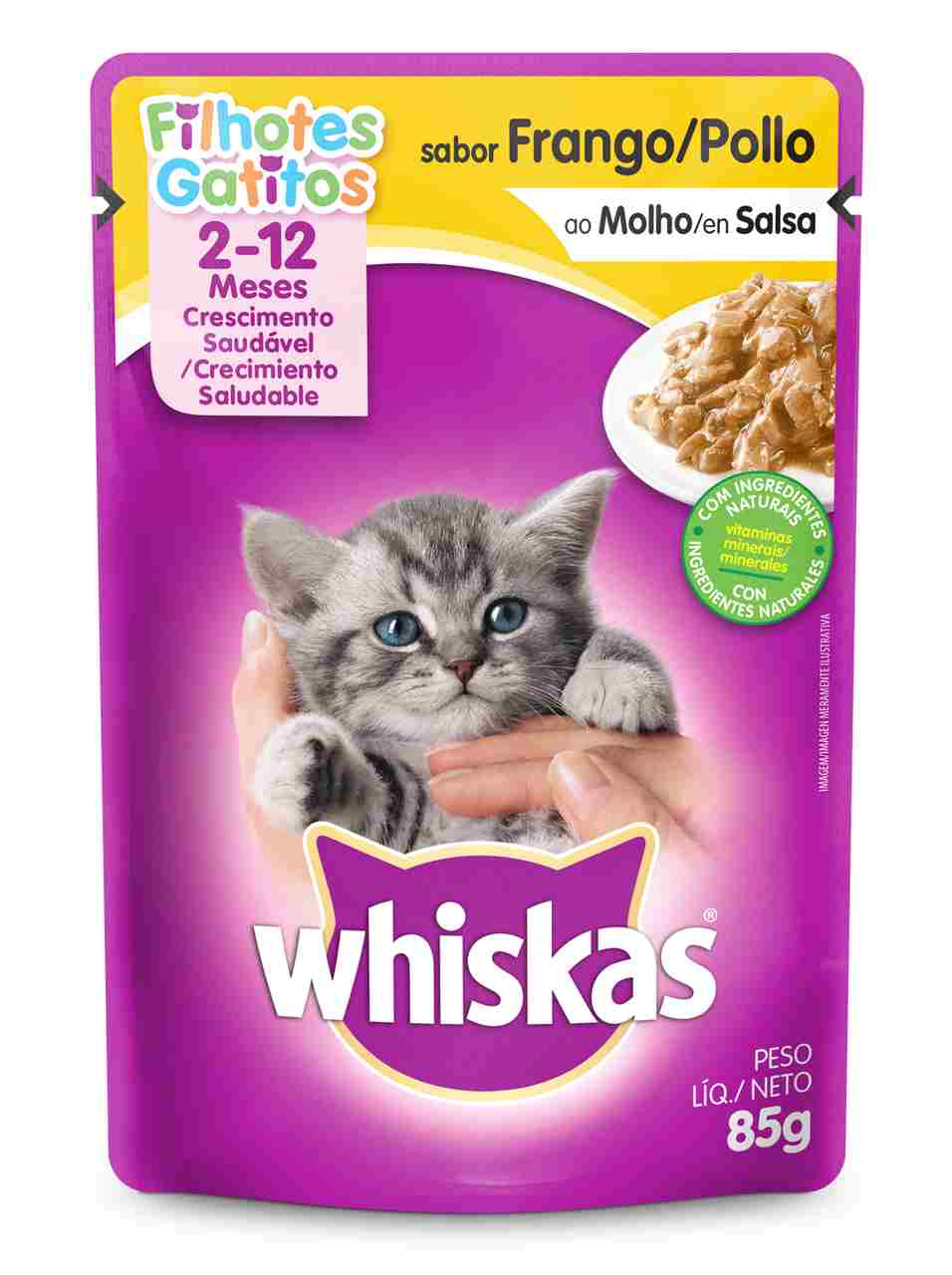 Ração Úmida Whiskas Sachê Frango ao Molho para Gatos Filhotes 85 g