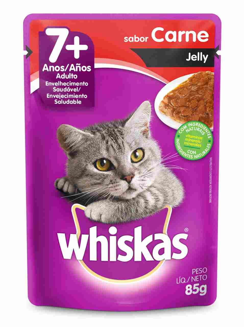 Ração Úmida Whiskas Sachê Carne Jelly para Gatos Adultos Sênior 7+ Anos 85 g